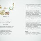 Seite mit Text aus einem Theaterstück, "2. Szene" oben, dekorative goldene und florale Muster mit Kaninchen. Links: Seitennummer 74, rechts: 75.