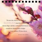 Ein Spruch von Epikur von Samos über Glück und Wünsche vor einer unscharfen rosa Blütenkulisse.