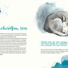 „Leitwölfin sein“. Illustration: Schläfender Wolf in Aquarell, links blauer Farbklecks.