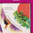 ZULA. Da entdeckt Amo den Luftballon in einem Baum. Doch die beiden sind zu klein, um ihn herunterzuholen. Illustration: Kind mit Flügeln.