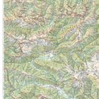 Karte der Julischen Alpen mit Wanderwegen, Flüssen und Gebirgszügen. Oben: "WK 141 Julische Alpen".