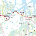 Karte mit Route von Utajärvi, Finnland nach Kirkenes, Norwegen. Zeigt Orte wie Näätämö, Kirakka-Olli, Neiden und Vintervollen.