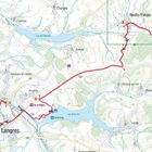 Die Karte zeigt rote Routen zu Orten wie Langres, Neuilly-l'Évêque und Fort de Peigney. Seen und Straßen sind markiert.