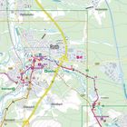 Karte der Umgebung von Roth mit Straßen, Bahnlinien, Flüssen und Orten wie Buchenbach, Meckenlohe und Eichelburg.