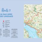 "Route 7 - In das Herz des Linzgaus." Details: Schwierigkeit mittel, 37 km Länge, 240 m Höhenmeter, reine Fahrzeit 2:30 Std. Enthält Karte.