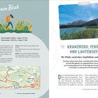 Links: 
Titel "Auf einen Blick"
Merkmale: Schwierigkeit Mittel, 12,5 km, 540 Hm, 5 Std.
Tourinfo, Anfahrt, Einkehr.

Rechts:
Titel "12 Kranzberg, Ferchen- und Lautersee"
Untertitel: "Wo Pfade verbinden: Gipfelblick und Seeufer"
Text über Pfade und Panorama.