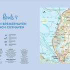 Route 7: Von Bremerhaven nach Cuxhaven. Schwierigkeit: leicht, 50 km, 23 Hm, 3:20 Std. Links Text, rechts Karte.