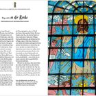 Pop-Art in der Kirche: Kreuzeskirche mit Rizzifenstern in Essen. Jesus von Engeln umgeben. Illustration mit fröhlichen Farben.