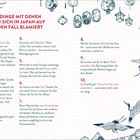 "10 Dinge mit denen man sich in Japan auf jeden Fall blamiert." Tipps zur Etikette inkl. Illustrationen von Kranichen und Lampions.