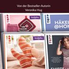 „Von der Bestseller-Autorin Veronika Hug.“ Cover von Strick- und Häkelbüchern, eins mit bunten Socken.