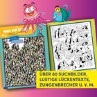 ÜBER 80 SUCHBILDER, LUSTIGE LÜCKENTEXTE, ZUNGENBRECHER U. V. M. Cartoon-Pinguine, zwei bunte Meerestiere.