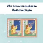 "Mit heraustrennbaren Bastelvorlagen"; Illustration: Kind mit Teleskop, Teddys, Weihnachtsmann am Fenster.