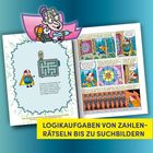 LOGIKAUFGABEN VON ZAHLEN-RÄTSELN BIS ZU SUCHBILDERN. Eine Comic-Seite mit Superhelden und einem Labyrinth.