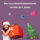 "Eine tolle Adventsüberraschung für Kids ab 4 Jahren." Mädchen mit Geschenk, Weihnachtsbaum-Stickerbuch, bunte Symbole.