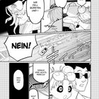 Ein Manga mit mehreren Szenen: Ein Mann mit Brille ruft "NEIN!", draußen fährt ein Auto schnell, Figuren diskutieren.