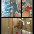 Mehrere Panels zeigen einen Mann, der von Elektrizität getroffen wird, blutet und eine rote Tasche packt. Er verlässt den Raum.