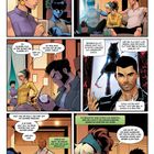 Eine Frau mit kurzem Haar spricht mit einem Mann. Comic-Stil, Personen wirken besorgt oder nachdenklich in einer Unterhaltung.