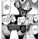 "Was habt ihr besprochen?!", "Raus mit der Sprache!", "Dafür werdet ihr gewiss bestraft!", "Was meint ihr, eure Heiligkeit?". Japanische Manga-Szene: Figuren in dunkler Kleidung, ein älterer Charakter ermahnt andere.