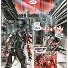 "Die Jagd", Sätze über Zerstückelung, Kampfverweigerung, Gelächter, den Dämon vernichten. Comic-Stil, bedrohlich, dunkle Szene.
