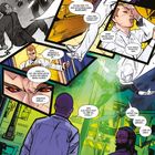 Ein Comic mit mehreren Panels zeigt zwei Männer in weißen Anzügen in verschiedenen Szenarien, darunter einen Kampf.