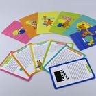 Mehrere bunte Karten mit Texten wie „Vorbereitung“, „Auto-Bingo“ und „Wer bin ich?“ sowie Illustrationen von Tieren.