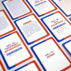 Karten in Blau-Rot, z.B. "Duell #53 RÜCKWÄRTS BUCHSTABIEREN", "Duell #55 BALL BALANCIEREN". Enthalten Anleitungen.