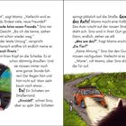 Ein Dialog im Auto zwischen Sina und ihrer Mama über Freundschaften und Umzüge. Eine Vollbremsung folgt. Illustration: ein Auto auf regennasser Straße, Schatten eines Tieres. Sina trägt eine Kappe und schaut nachdenklich aus dem Fenster.