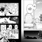 Eine Mangaszene mit Dialogen über einen sterbenden alten Mann und eine Schwesterbeerdigung auf einem nächtlichen Friedhof.