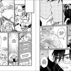 Eine Manga-Seite mit Dialogen über Verwirrung und Geheimnisse. Figuren zeigen emotionale Ausdrücke und Interaktionen.