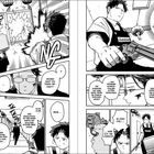 Ein Manga-Comic mit mehreren Panels, in dem Charaktere über Waffen, Zielgenauigkeit und Durchschlagskraft sprechen. Geräusche wie "BANG".