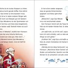 Zwei Seiten mit Text. Links Opa Nikodemus mit Kaffeetassen; rechts ein verängstigter Herr mit einer Tasse. Unten zersprungene Scherben.