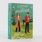"Flirting with Murder" von Amanda Sellet. Illustration: Mann und Frau in Raum mit Tisch, Lampe und Topfpflanze.