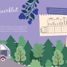 "Blaubeerblut", "Kapitel 1". Olof beobachtete seine Bekannten. Violetter Van fährt durch einen Wald. Blaubeeren-Illustration.