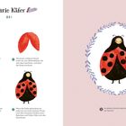 "Marie Käfer". Anleitung zur Gestaltung: Zeichenschritte mit Text oben. Rechte Seite zeigt fertigen Marienkäfer.