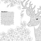 "Rentiere" mit Beschreibung, umgeben von Blumenillustrationen. Rechts ein stilisierter Rentierkopf mit komplexen Mustern.