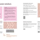 Zopfstrickanleitungen mit 4 Zopfmustern, Legende, Diagrammen und rosa Beispielbild eines gestrickten Musters.