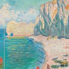 Oben "30". Text unten: "Étretat: Der Strand und die Falaise d’Amont". Gemälde zeigt Küstenlandschaft mit Klippen.