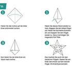 Anleitung zum Falten eines Weihnachtssterns in sechs Schritten mit Erklärungen und Illustrationen.