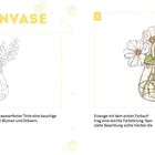 Text oben: "BLUMENVASE". Illustration zeigt eine Vase mit Blumen. Nummern 1 und 2 beschreiben Zeichenschritte.