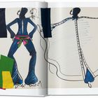 Links steht "1970". Zeichnung von zwei Figuren in blauen Anzügen; bunte Stoffproben daneben.