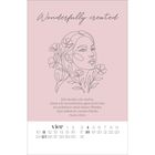 "Wonderfully created" oben, Psalm 139,14 unten. Line Art einer Frau mit Blumen und Kalender für den Monat April darunter.