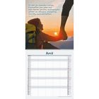 Text oben: „Du bist ein Gedanke Gottes... unverwchselbar. Ute Weiner.“ Bild: Wanderer reichen sich die Hand bei Sonnenuntergang. Darunter ein Kalender für April.