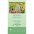 Ein Gedicht über Ermutigung und Hoffnung, begleitet von einem Kalender für April. Oben eine Gießkanne, die Blumen bewässert.