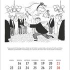 Kalender: Februar, montags 16-22, sonntags rot 21-28. Illustration: Mann wirft Frau, Publikum schaut überrascht.