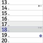 Kalender: Tage im April mit Wochentagen, Blau hervorgehobene Sonntage. Mondphasen- und Sonnenzeiten-Symbole. Text „April“.