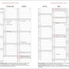 Jahresplaner 2027. Monate: Januar bis Juni. Wichtige Tage: Neujahr, Valentinstag, Ostern. Feiertage in Rot markiert.