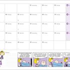 Kalenderblatt April. Comic: Person muss Aufsatz schreiben. Gründe dagegen werden diskutiert. Cartoonfiguren unten links.