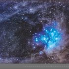 Text unten: "04 | APRIL" gefolgt von den Zahlen 01 bis 30. Sternenreiche Galaxie mit leuchtend blauen Nebeln.