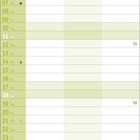 Kalender für April 2027. Tage und Wochentage in Grün auf hellem Hintergrund. Einige Tage haben Symbole.