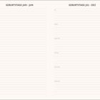 Zwei Spalten: Links "GEBURTSTAGE JAN - JUN", rechts "GEBURTSTAGE JUL - DEZ". Jeder Monat hat leere Linien.